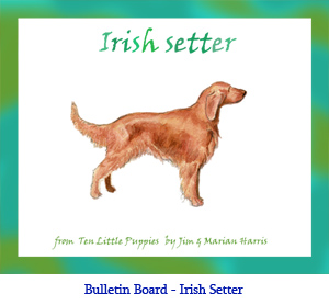 Bulletin board art of an Irish Setter dog.  Original art by Jim Harris from the children’s book, Ten Little Puppies.